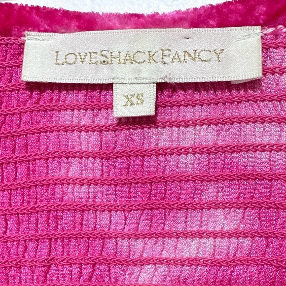 Like New LoveShackFancy Pink Puff Sleeves Ruffle Boho Evan Velvet Dress Size XS - Picture 7 of 10